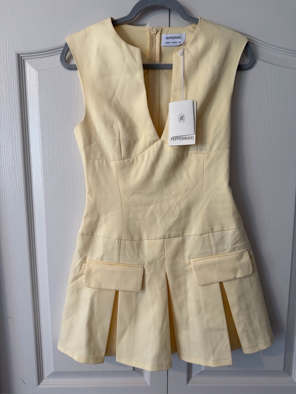 Peppermayo Cream V-Neck Pleated Mini Dress - Picture 8 of 8